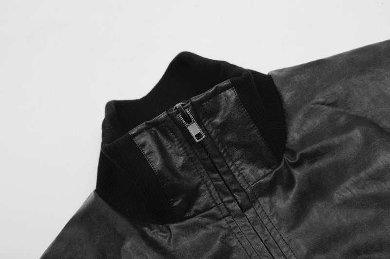 Omirad Vintage PU Leather Cropped Bomber Jacket | Streetwear