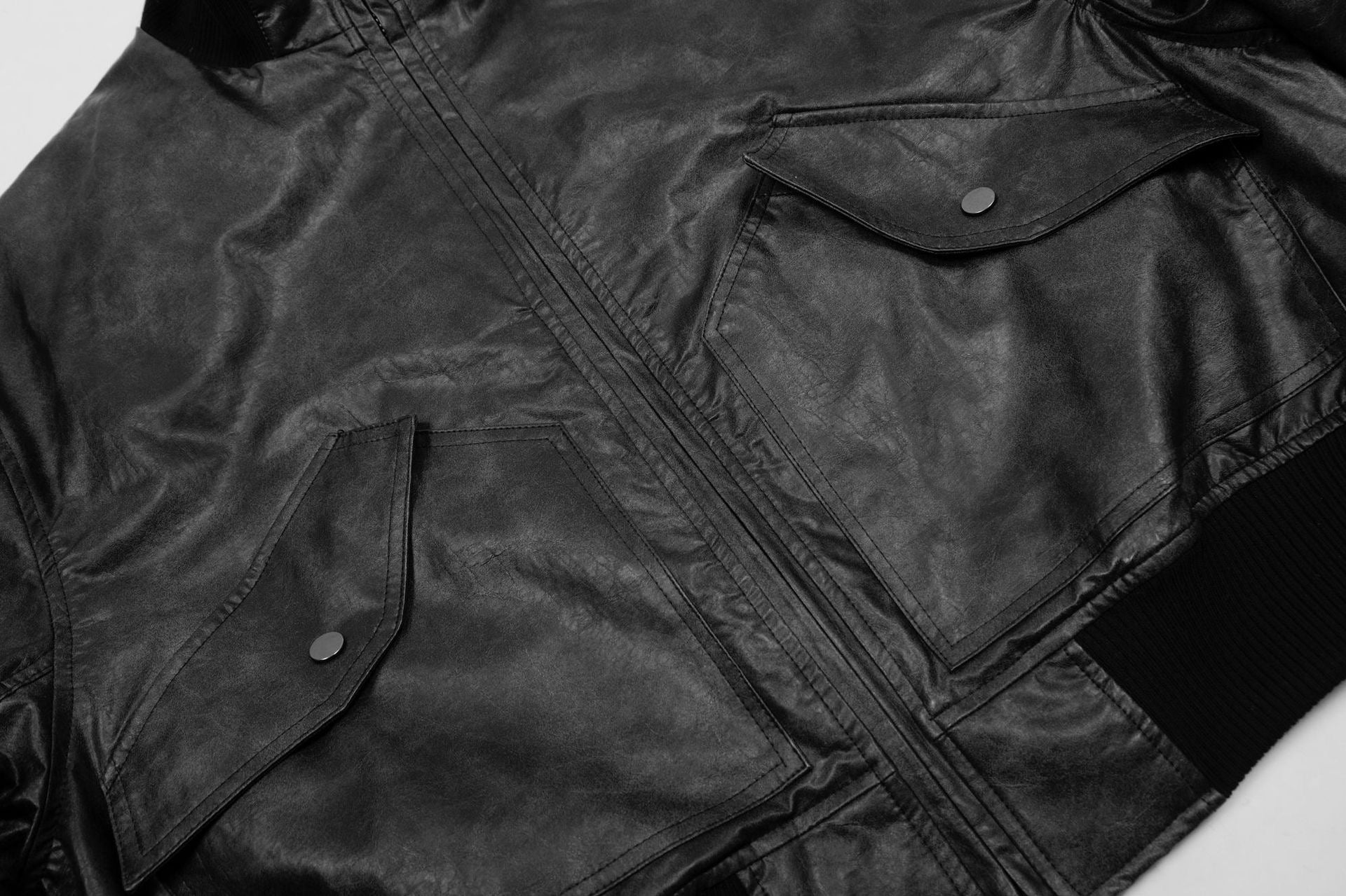 Omirad Vintage PU Leather Cropped Bomber Jacket | Streetwear