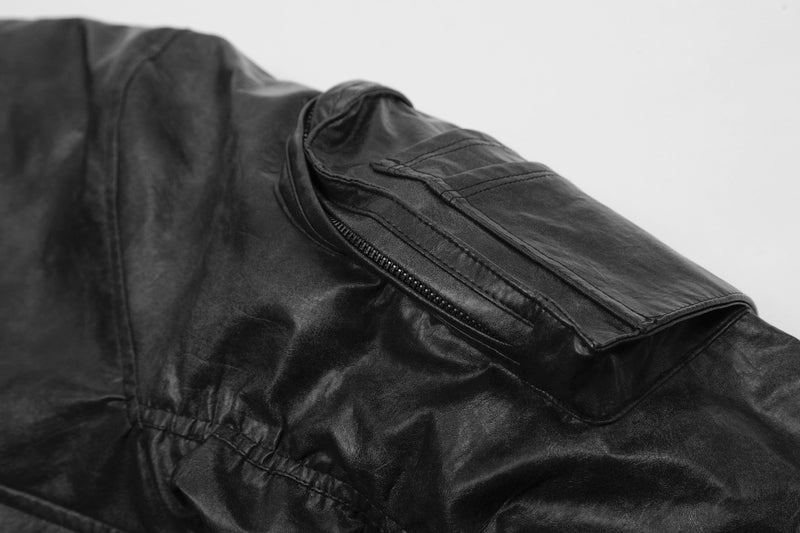 Omirad Vintage PU Leather Cropped Bomber Jacket | Streetwear