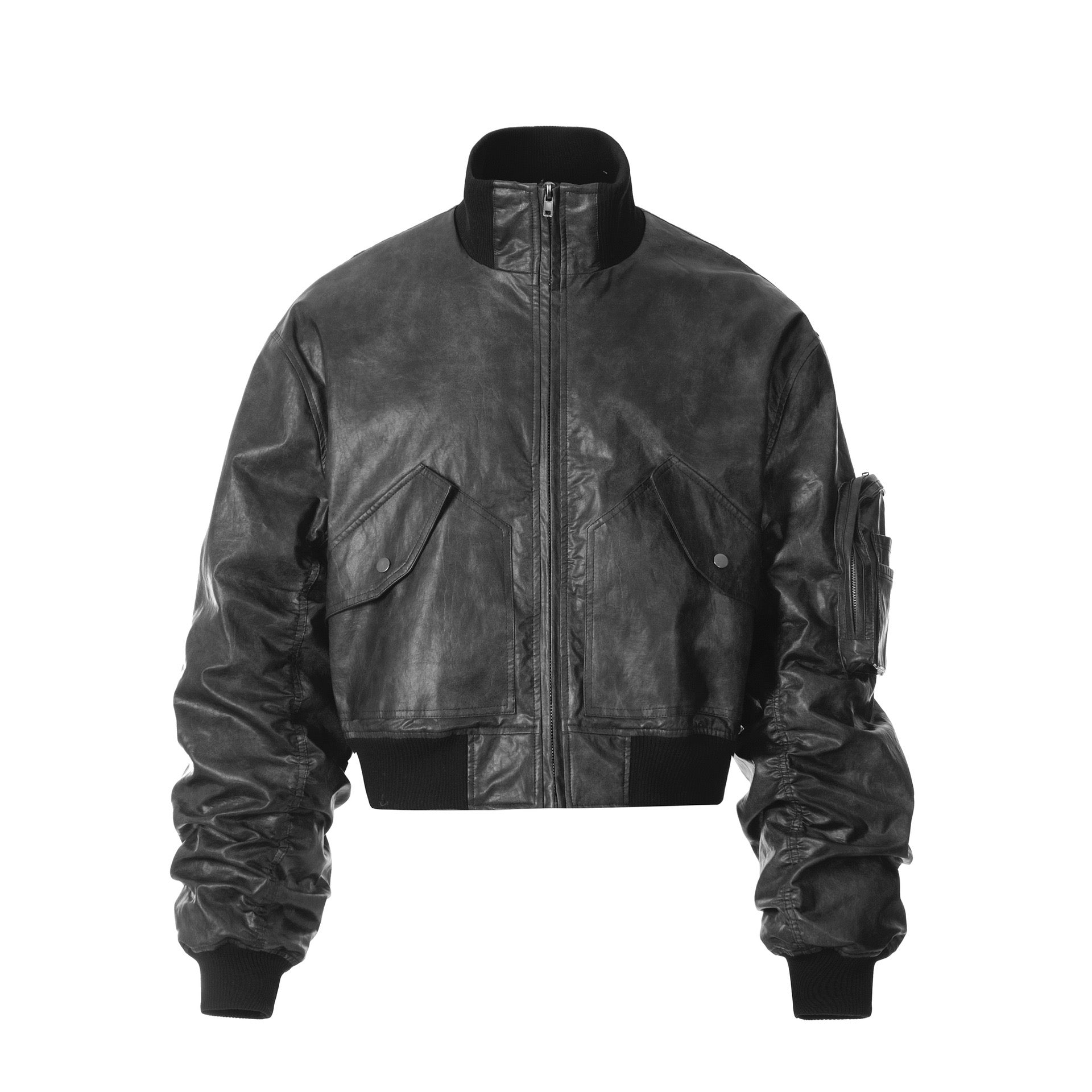 Omirad Vintage PU Leather Cropped Bomber Jacket | Streetwear