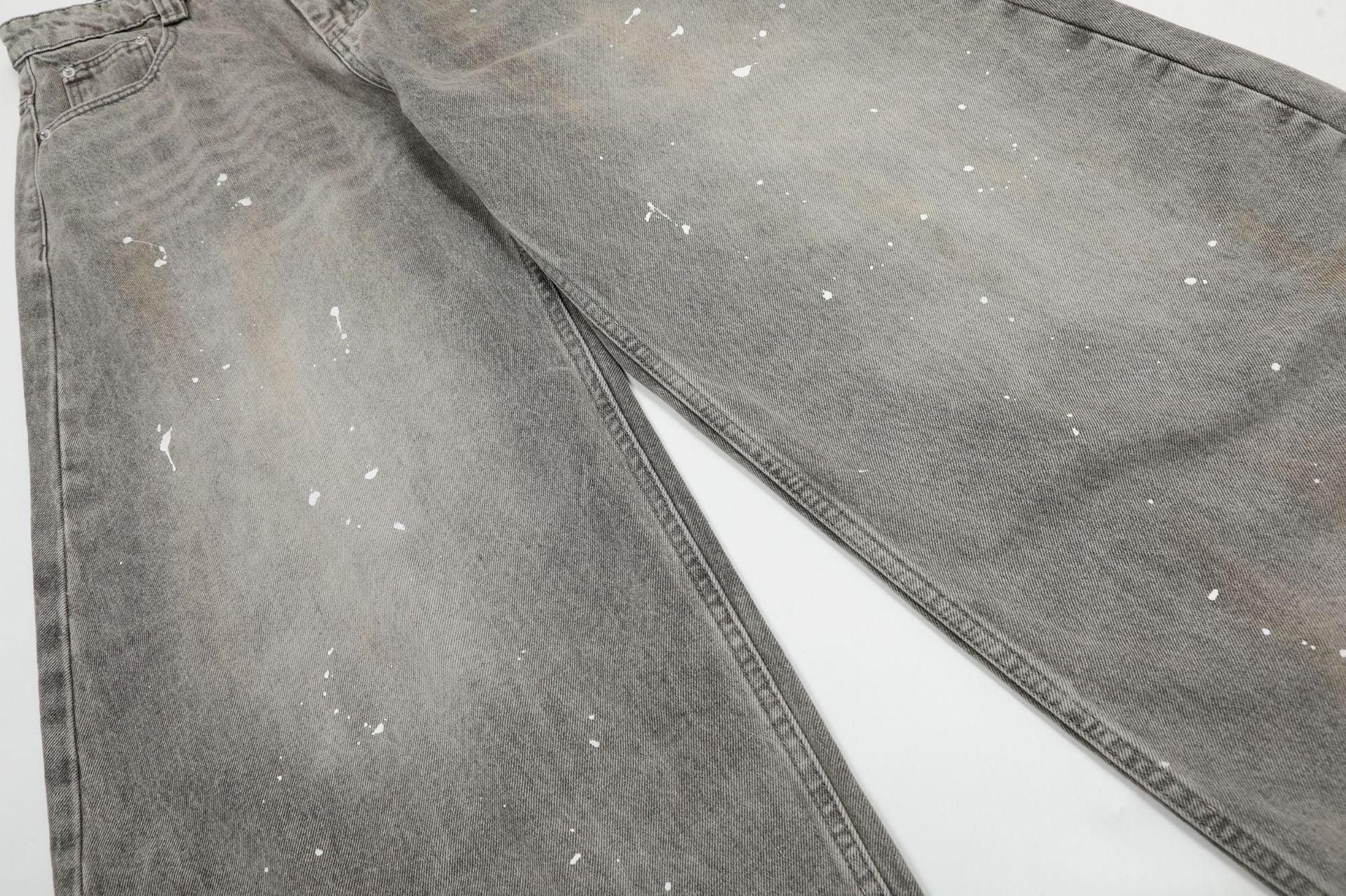 Omirad Paint-Splatter Barrel-Leg Jeans | Vintage Washed Denim