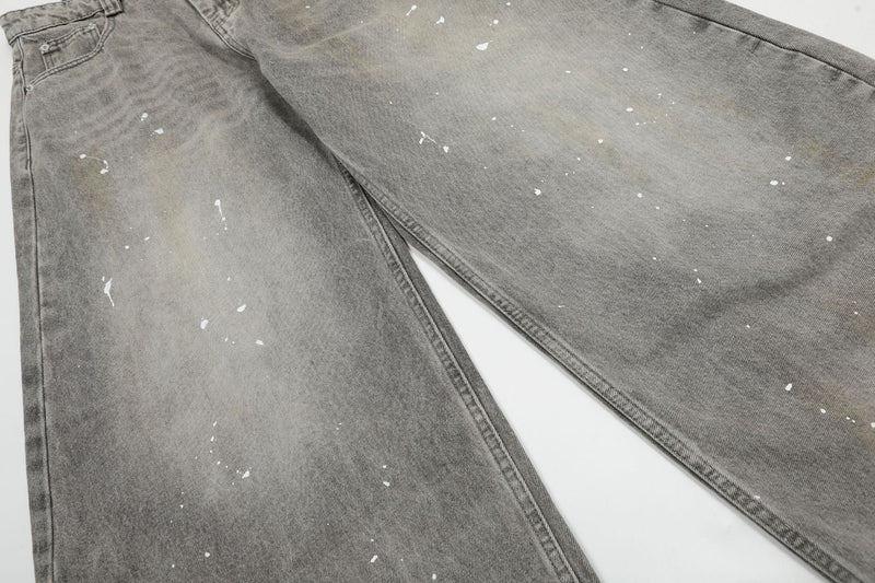Omirad Paint-Splatter Barrel-Leg Jeans | Vintage Washed Denim