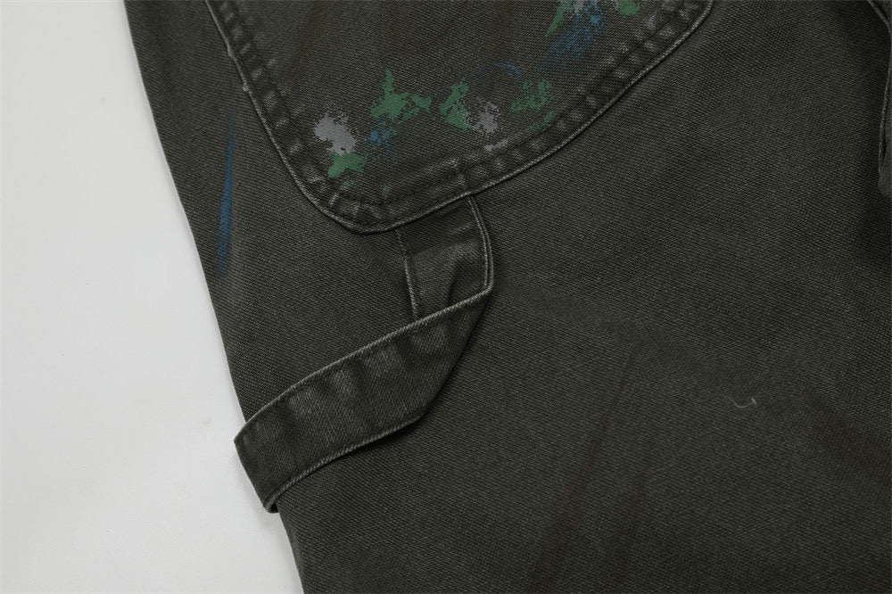 Paint-Stroke Wide-Leg Carpenter Pants | Streetwear Workwear