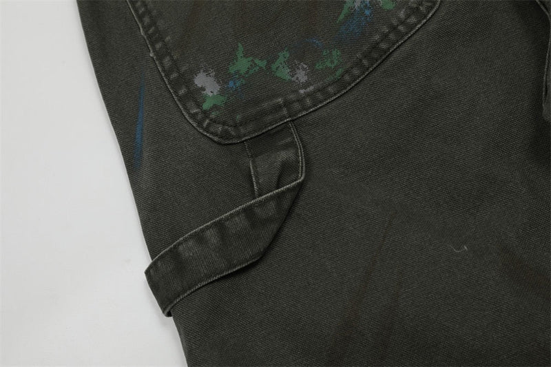 Paint-Stroke Wide-Leg Carpenter Pants | Streetwear Workwear
