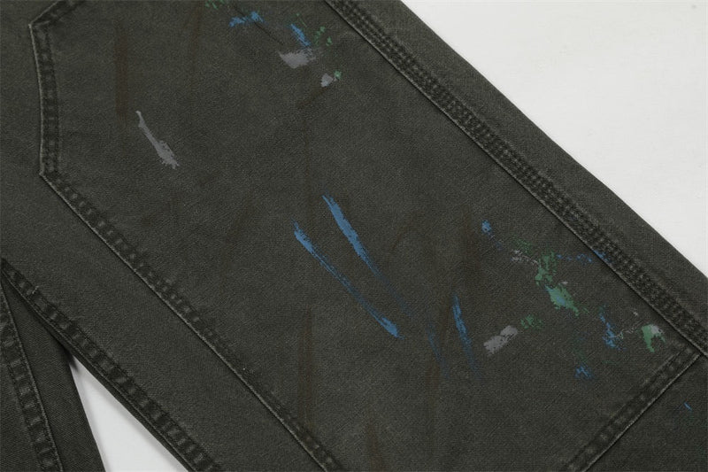 Paint-Stroke Wide-Leg Carpenter Pants | Streetwear Workwear