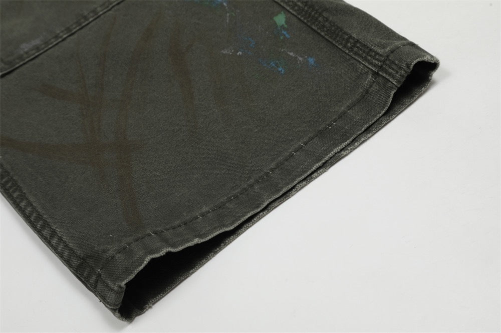 Paint-Stroke Wide-Leg Carpenter Pants | Streetwear Workwear