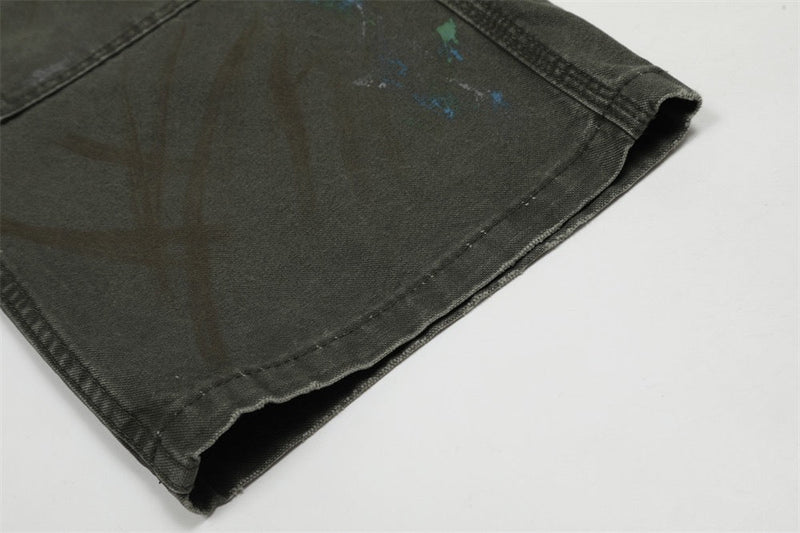 Paint-Stroke Wide-Leg Carpenter Pants | Streetwear Workwear
