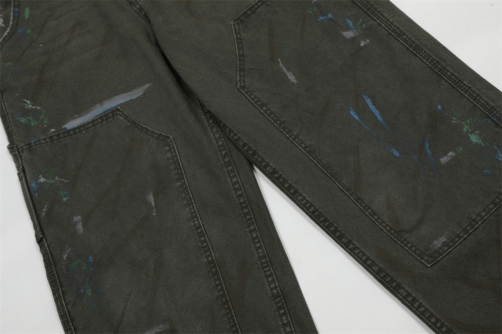 Paint-Stroke Wide-Leg Carpenter Pants | Streetwear Workwear