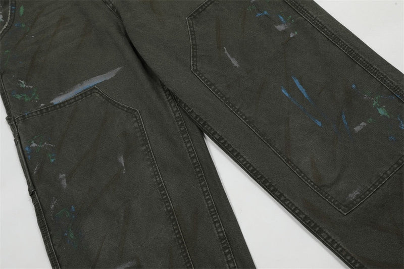 Paint-Stroke Wide-Leg Carpenter Pants | Streetwear Workwear