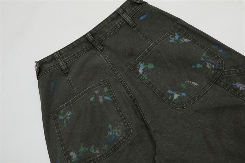 Paint-Stroke Wide-Leg Carpenter Pants | Streetwear Workwear