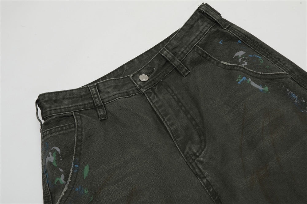Paint-Stroke Wide-Leg Carpenter Pants | Streetwear Workwear