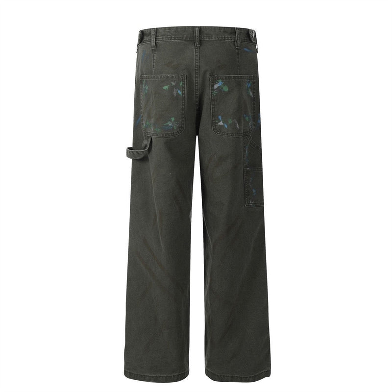 Paint-Stroke Wide-Leg Carpenter Pants | Streetwear Workwear