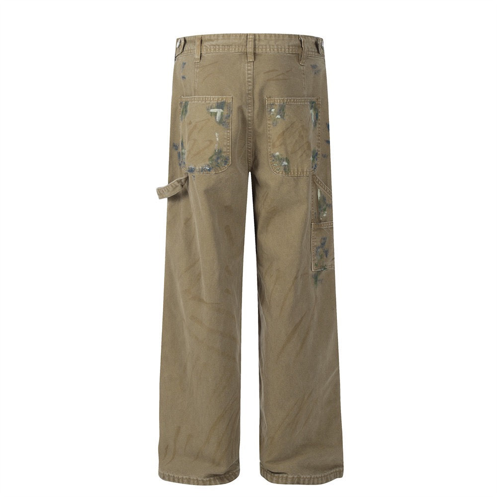 Paint-Stroke Wide-Leg Carpenter Pants | Streetwear Workwear
