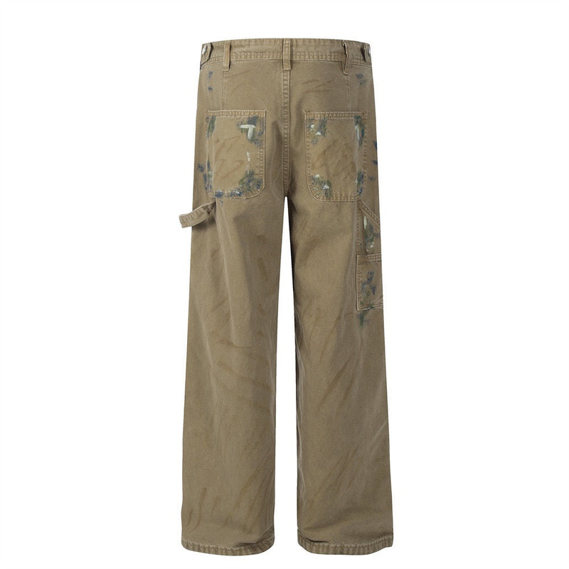 Paint-Stroke Wide-Leg Carpenter Pants | Streetwear Workwear