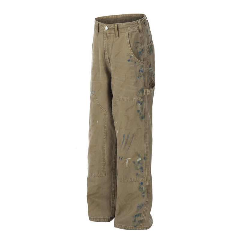Paint-Stroke Wide-Leg Carpenter Pants | Streetwear Workwear