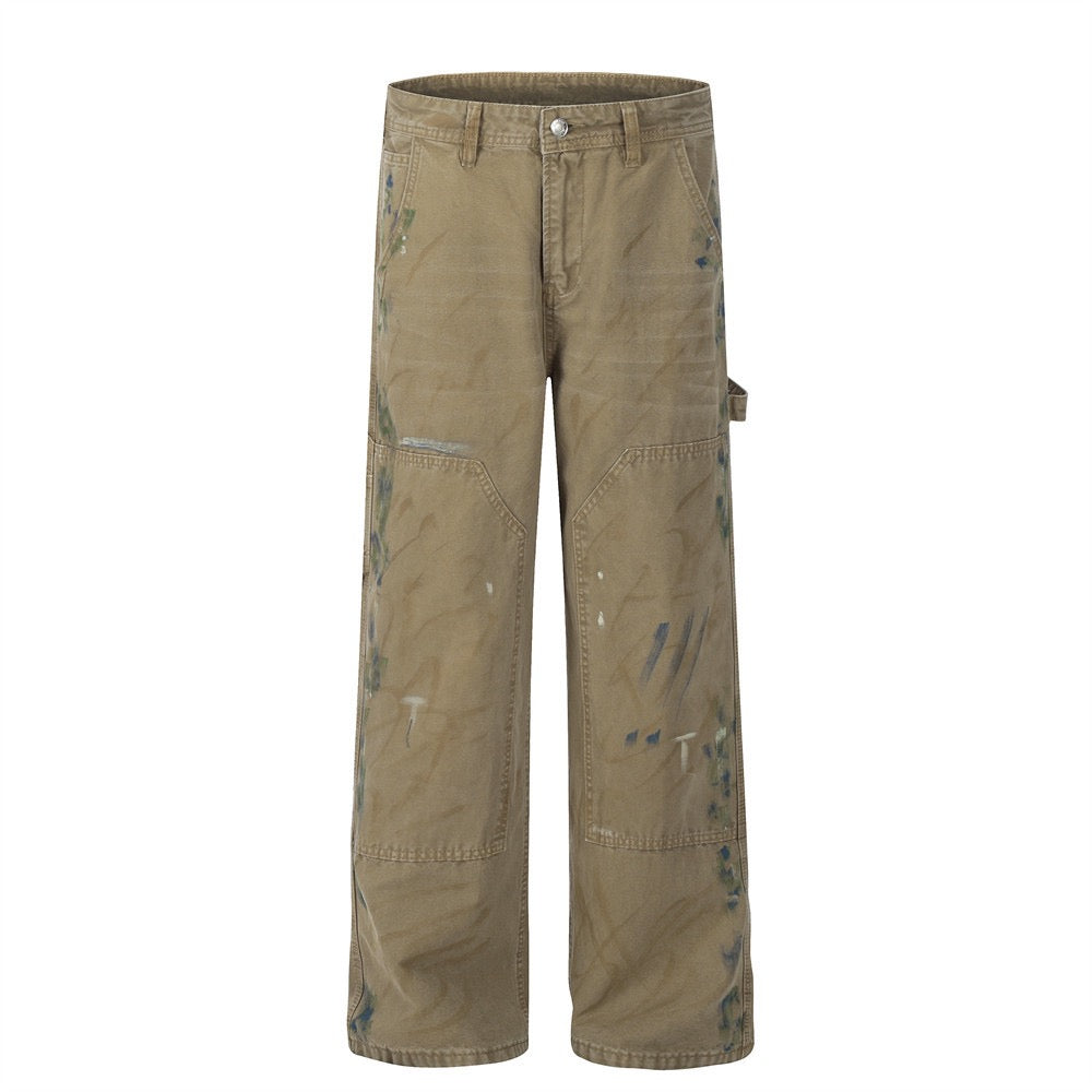 Paint-Stroke Wide-Leg Carpenter Pants | Streetwear Workwear