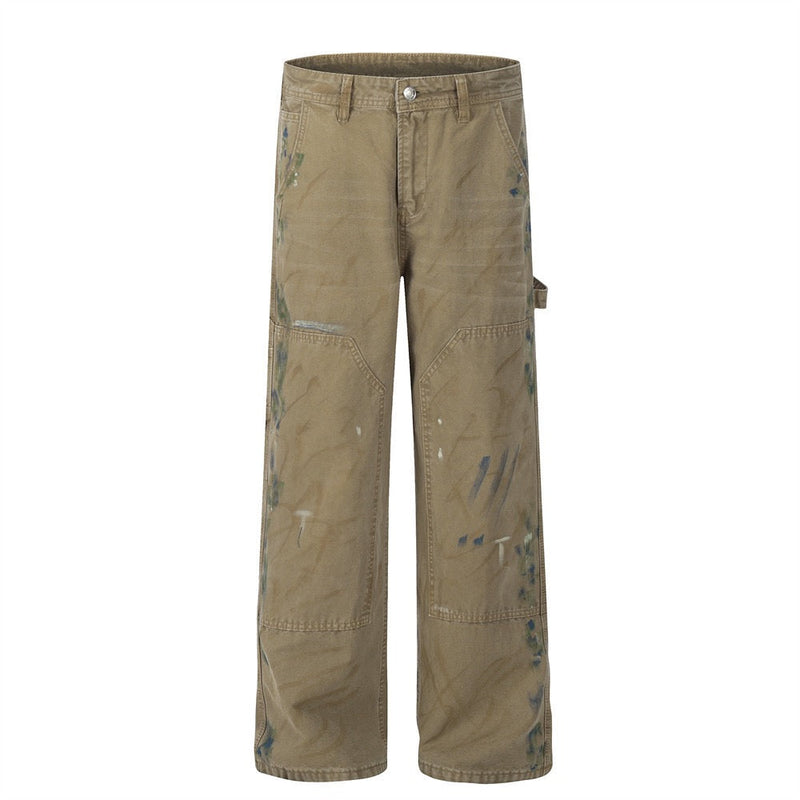 Paint-Stroke Wide-Leg Carpenter Pants | Streetwear Workwear
