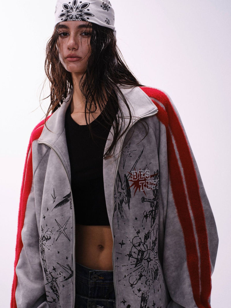 Omirad Red Stripe Graphic Track Jacket | Cyber Street Style