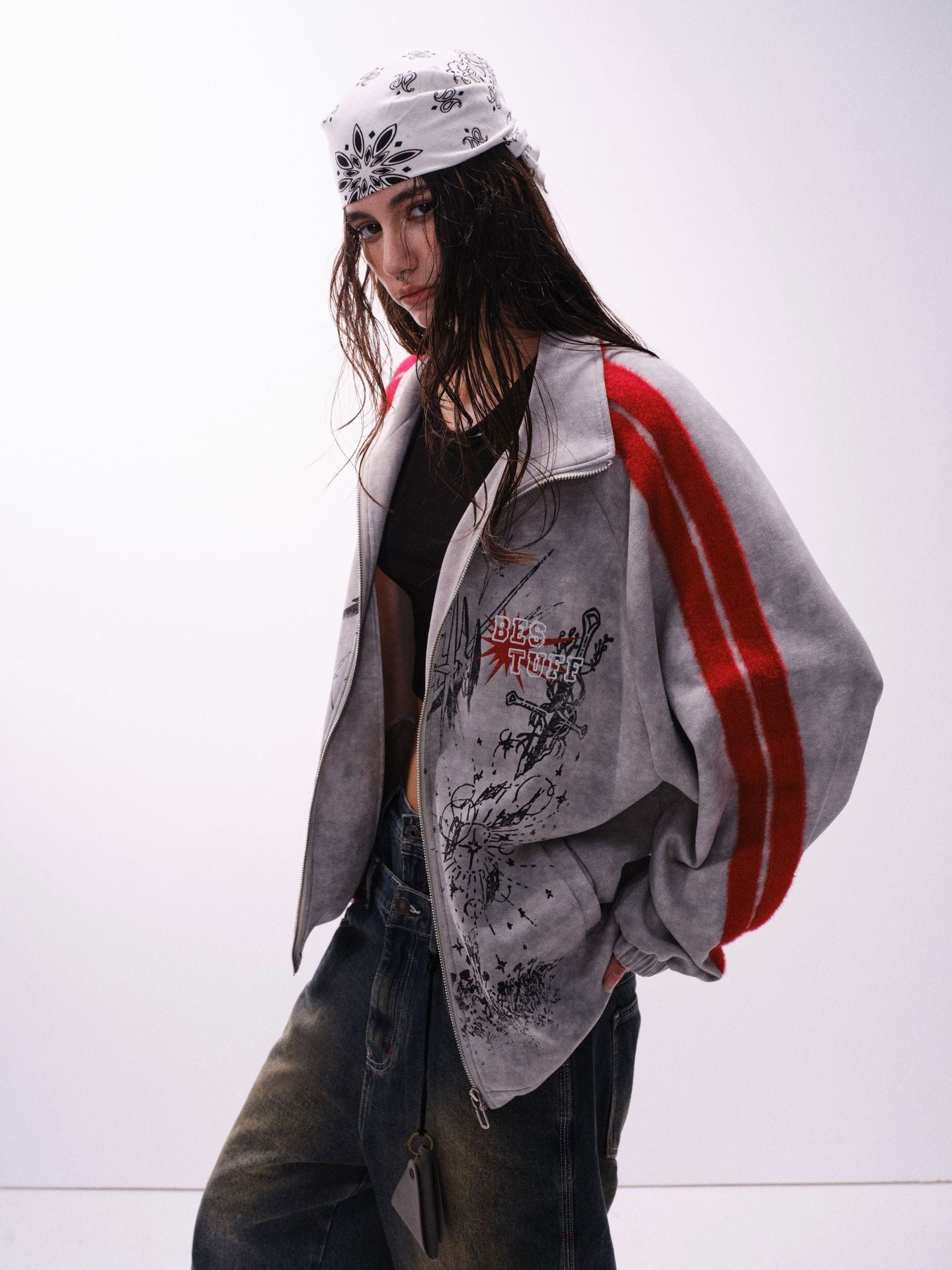 Omirad Red Stripe Graphic Track Jacket | Cyber Street Style