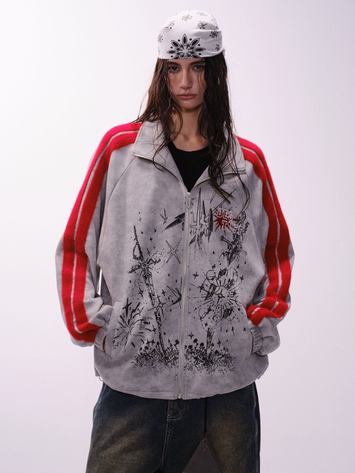 Omirad Red Stripe Graphic Track Jacket | Cyber Street Style
