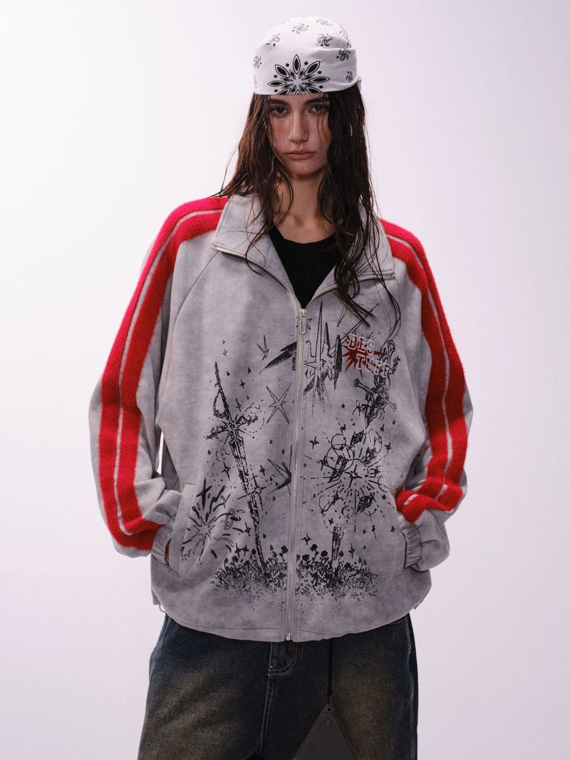 Omirad Red Stripe Graphic Track Jacket | Cyber Street Style