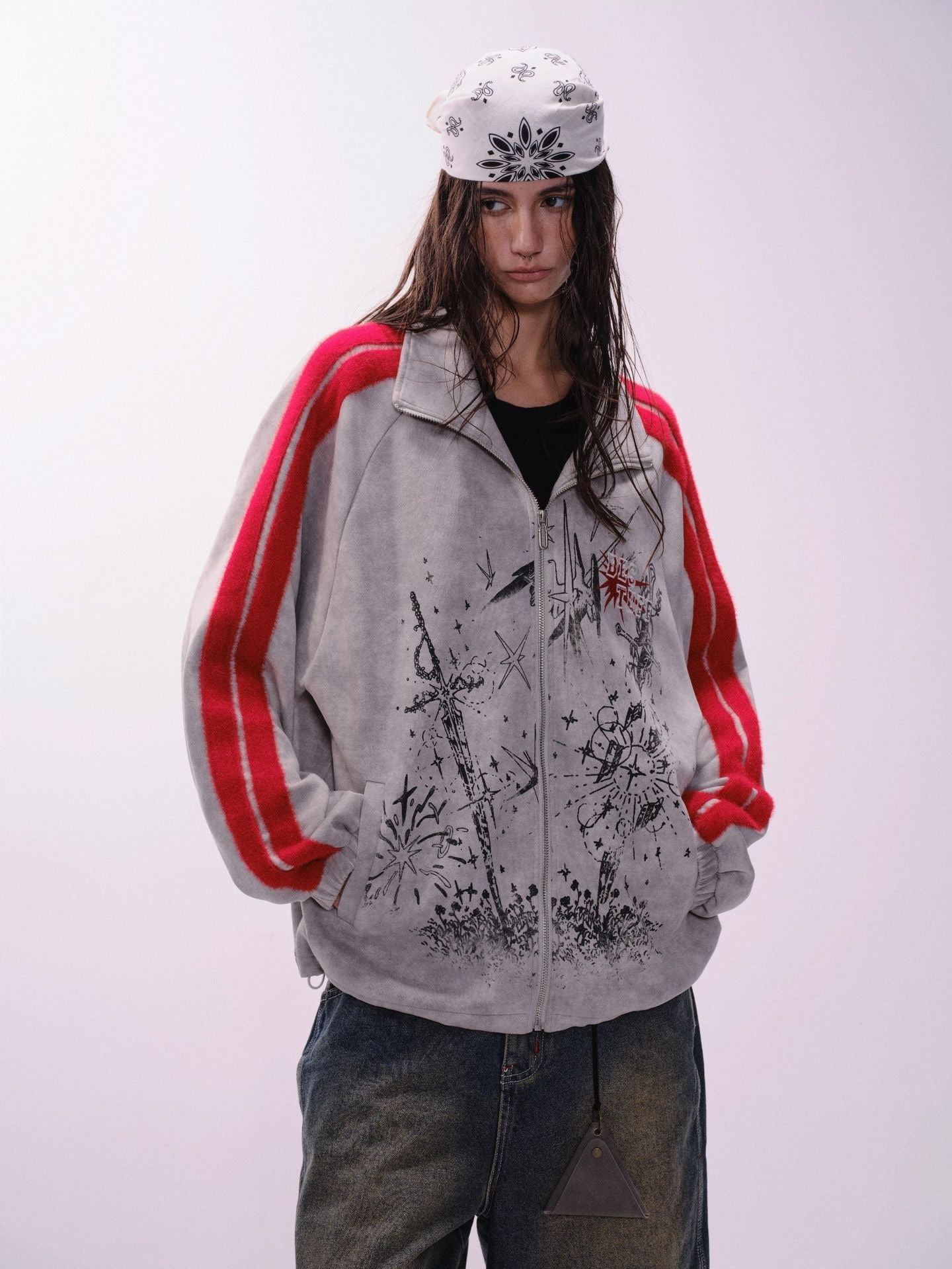 Omirad Red Stripe Graphic Track Jacket | Cyber Street Style