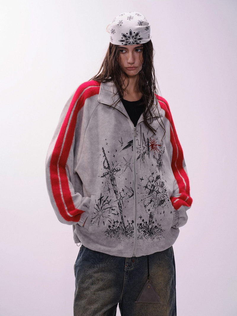 Omirad Red Stripe Graphic Track Jacket | Cyber Street Style