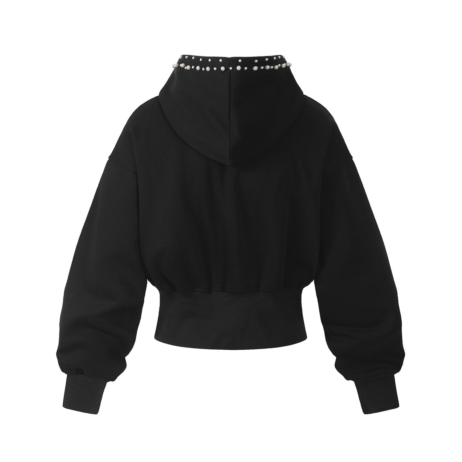 Pearl-Trim Cropped Zip-Up Hoodie | Street-Ready & Feminine