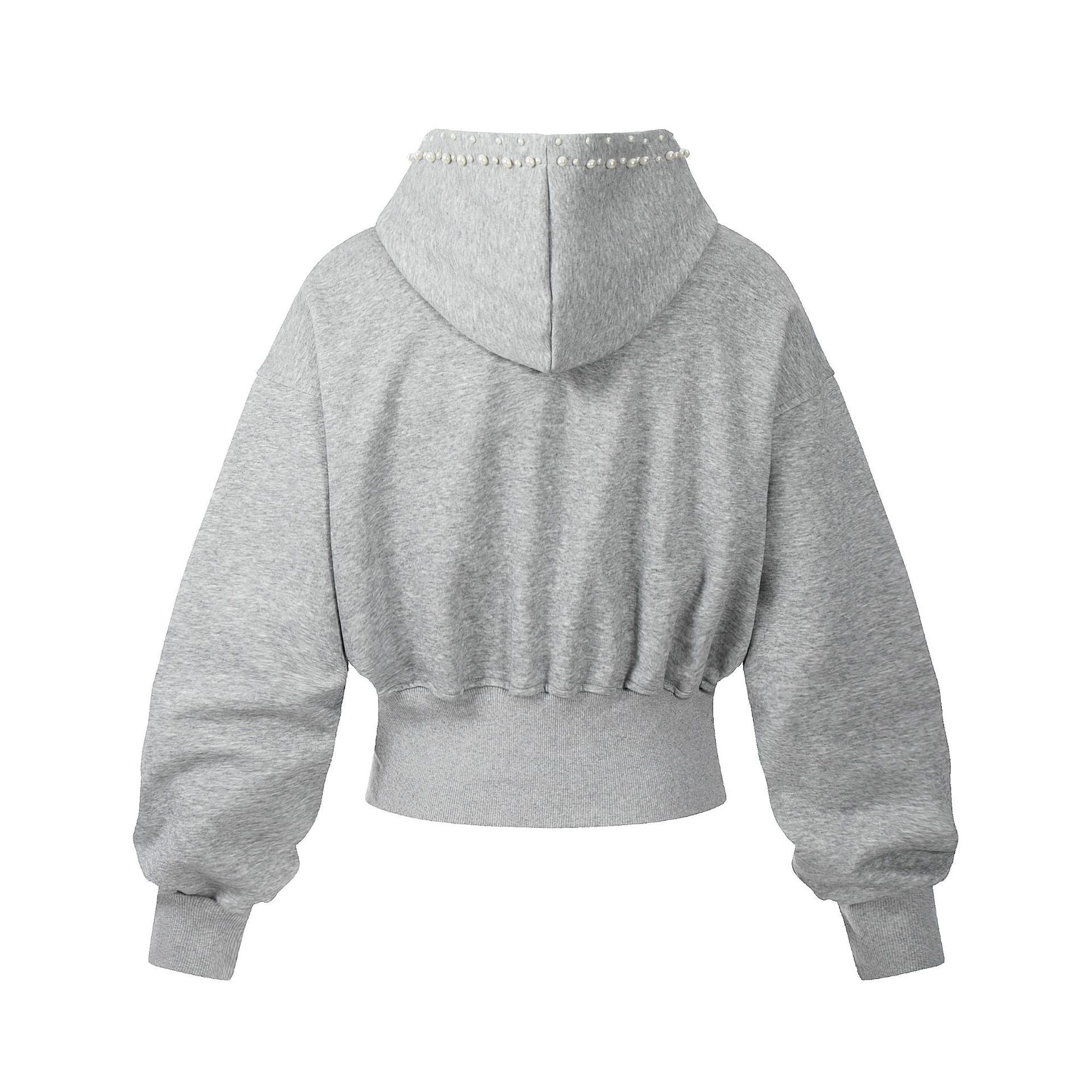 Pearl-Trim Cropped Zip-Up Hoodie | Street-Ready & Feminine