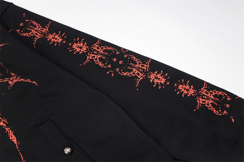 Omirad Gothic Dragon Graphic Zip-Up Hoodie | Dark Streetwear
