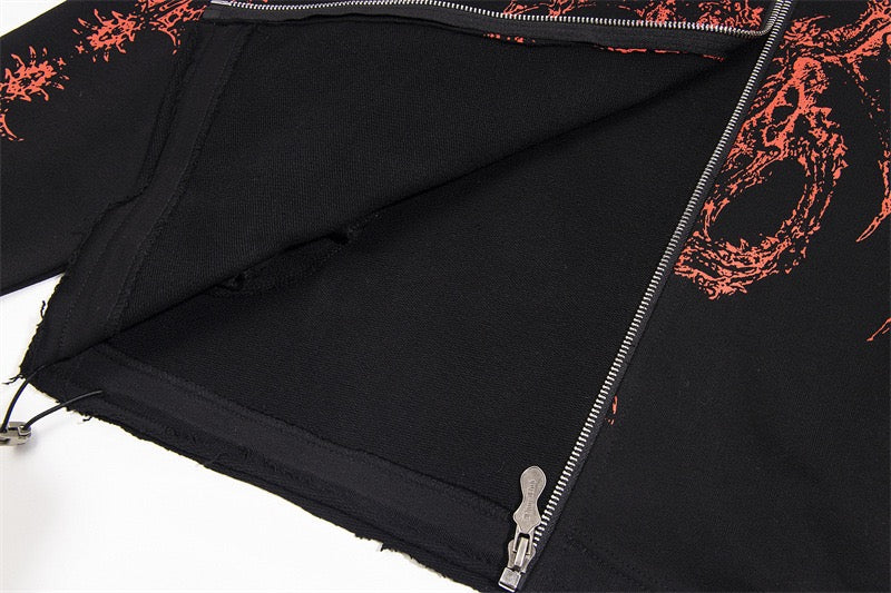 Omirad Gothic Dragon Graphic Zip-Up Hoodie | Dark Streetwear
