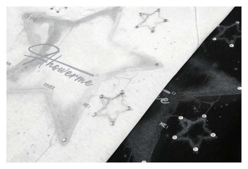 Close-up of light gray and black versions showing the same star graphic print