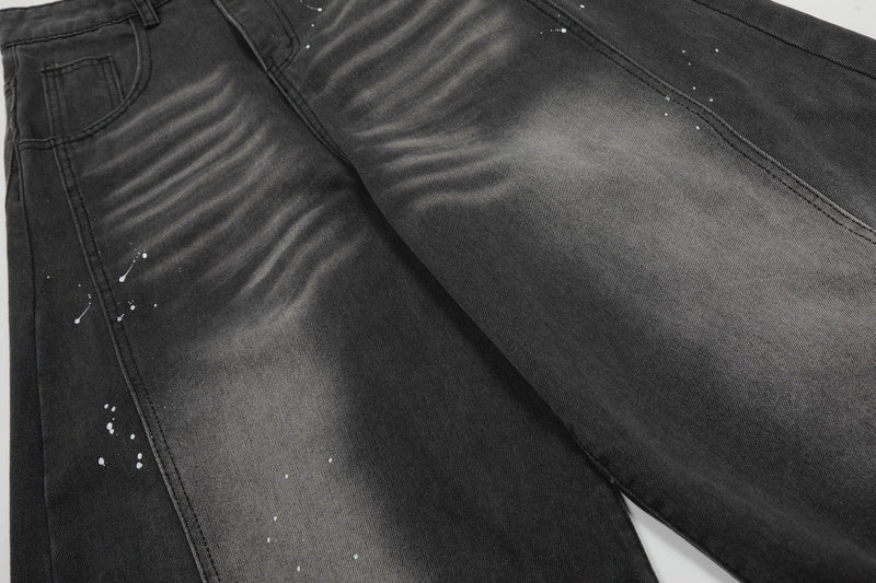 Paint-Splatter Curved Wide-Leg Jeans | Balloon Denim