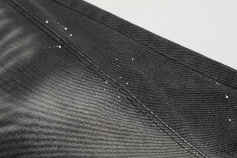 Paint-Splatter Curved Wide-Leg Jeans | Balloon Denim
