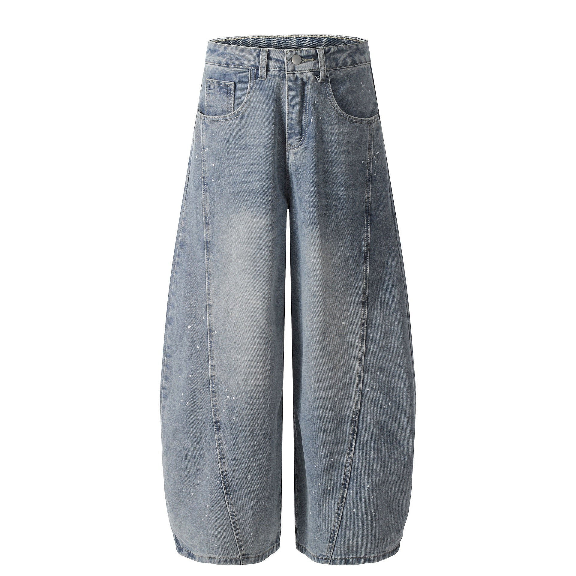 Paint-Splatter Curved Wide-Leg Jeans | Balloon Denim