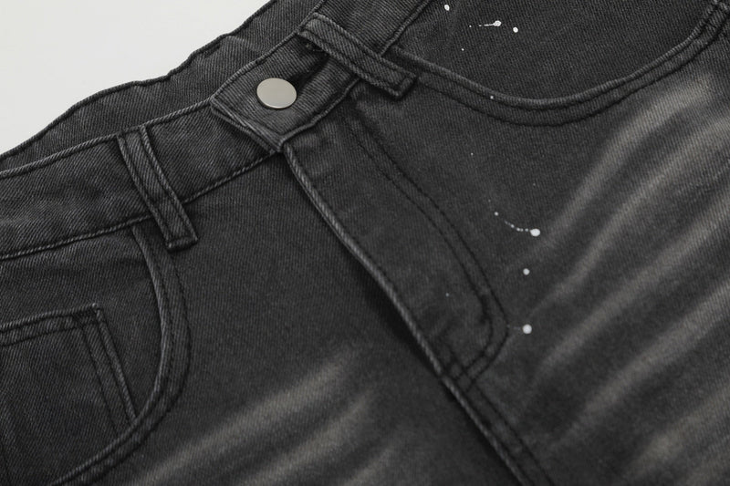 Paint-Splatter Curved Wide-Leg Jeans | Balloon Denim