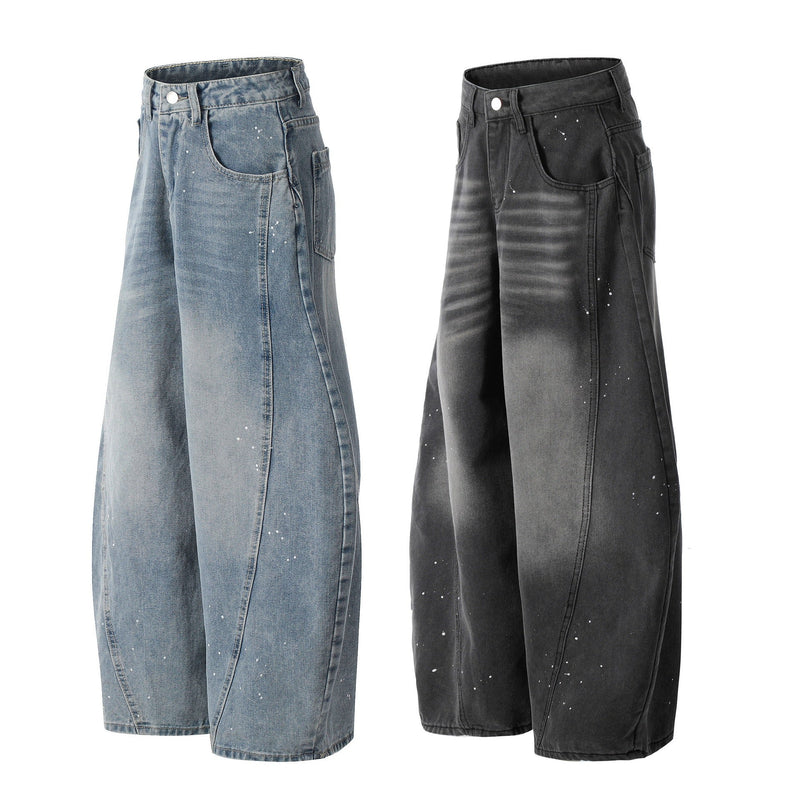 Paint-Splatter Curved Wide-Leg Jeans | Balloon Denim