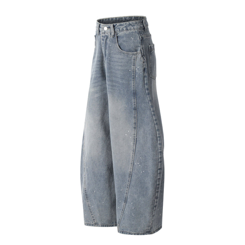 Paint-Splatter Curved Wide-Leg Jeans | Balloon Denim