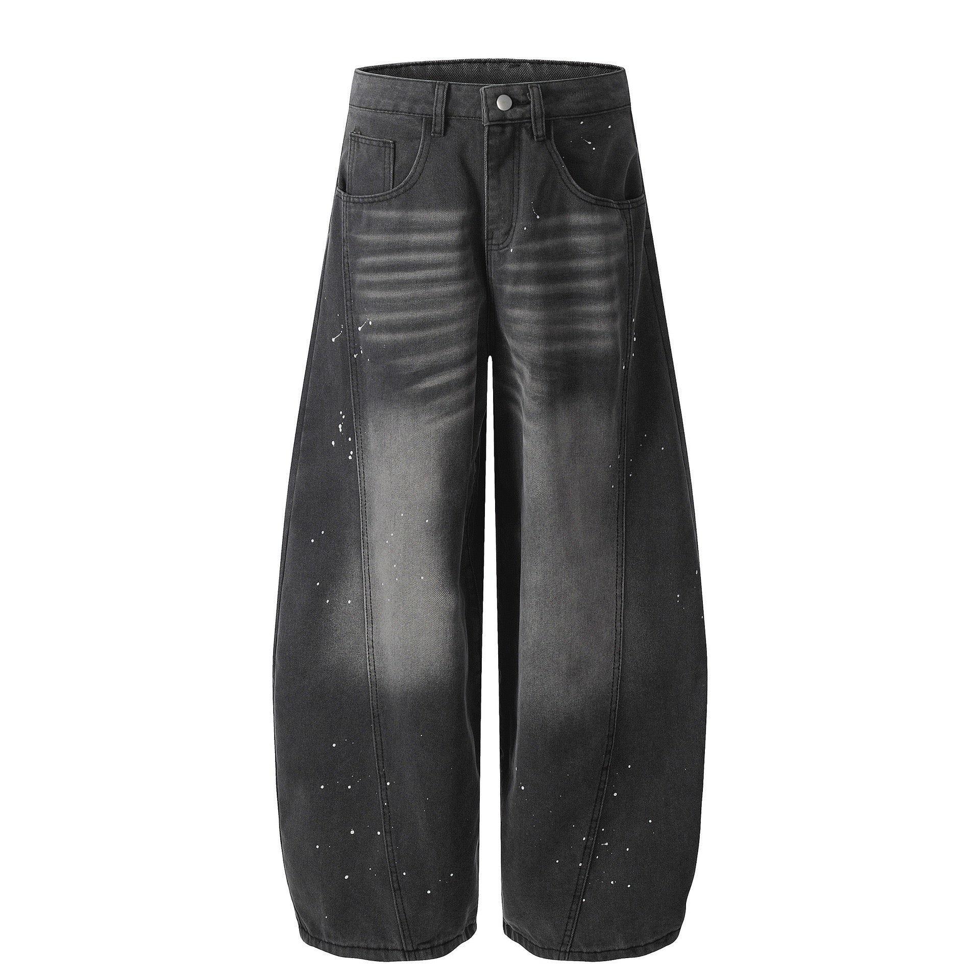 Paint-Splatter Curved Wide-Leg Jeans | Balloon Denim