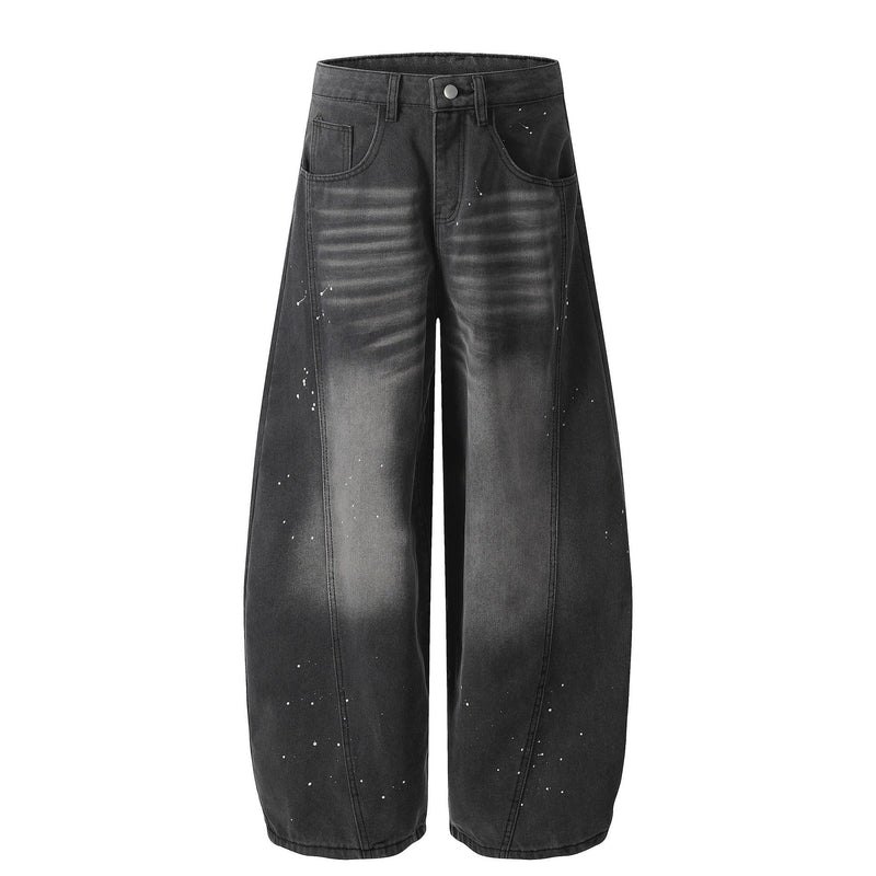 Paint-Splatter Curved Wide-Leg Jeans | Balloon Denim