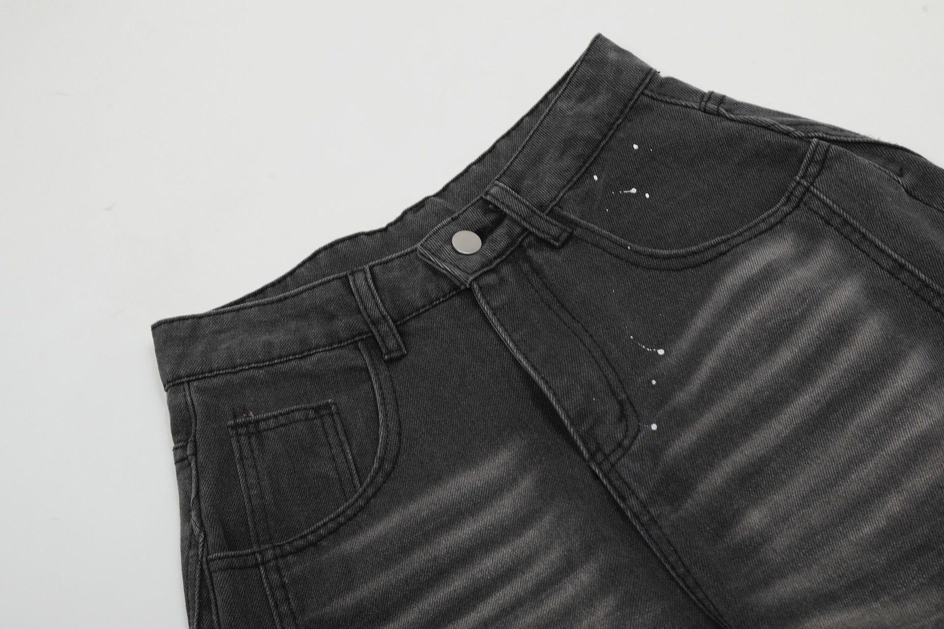 Paint-Splatter Curved Wide-Leg Jeans | Balloon Denim