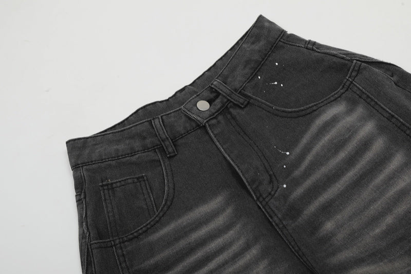 Paint-Splatter Curved Wide-Leg Jeans | Balloon Denim