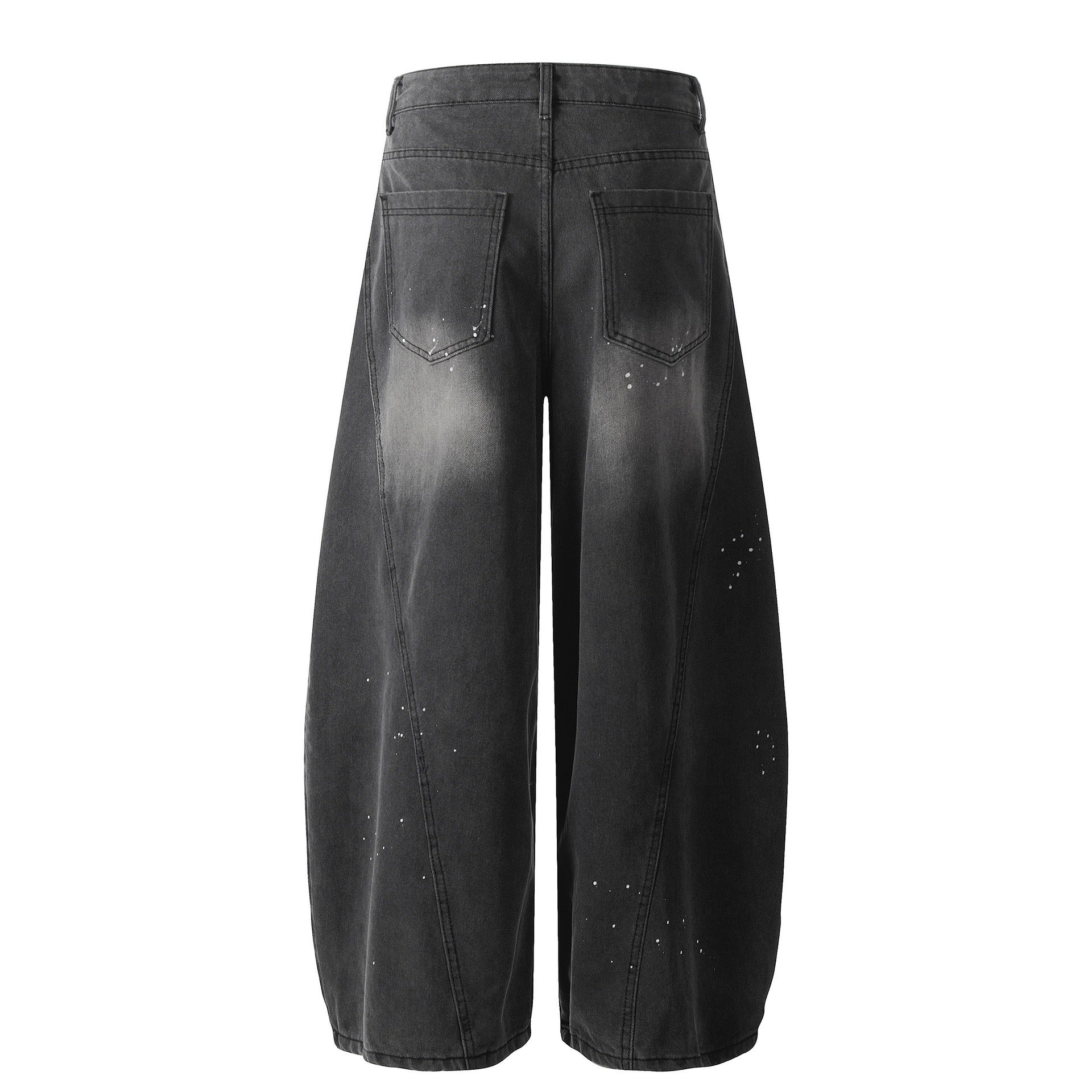 Paint-Splatter Curved Wide-Leg Jeans | Balloon Denim