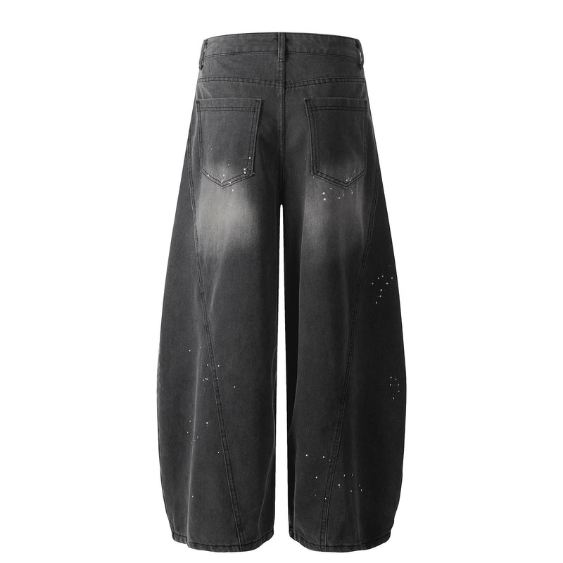 Paint-Splatter Curved Wide-Leg Jeans | Balloon Denim