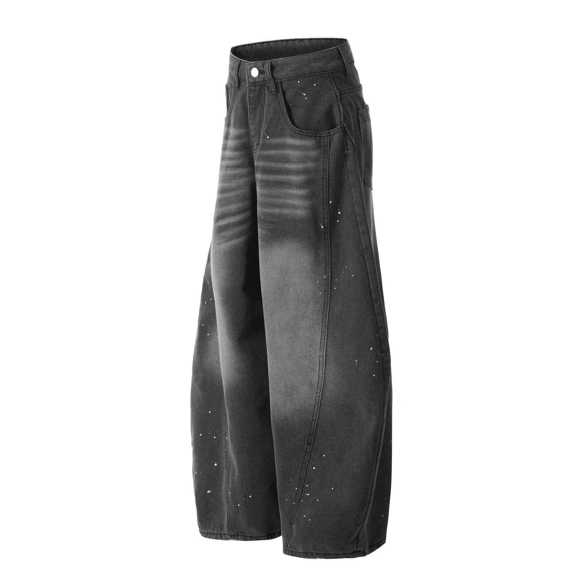 Paint-Splatter Curved Wide-Leg Jeans | Balloon Denim