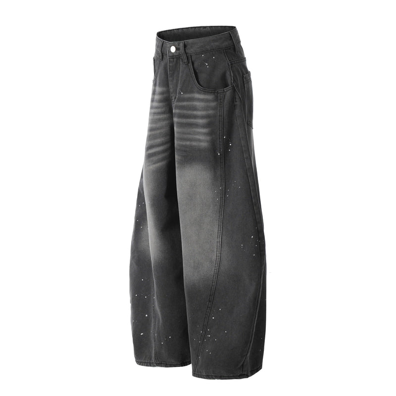 Paint-Splatter Curved Wide-Leg Jeans | Balloon Denim