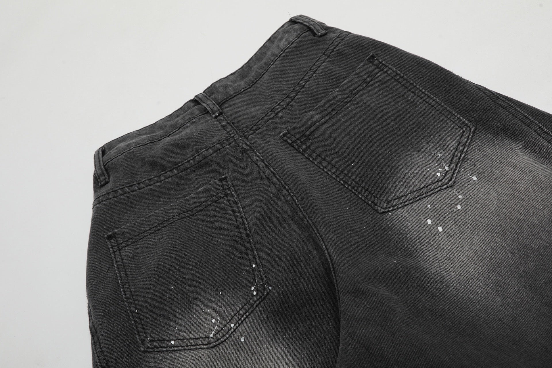 Paint-Splatter Curved Wide-Leg Jeans | Balloon Denim