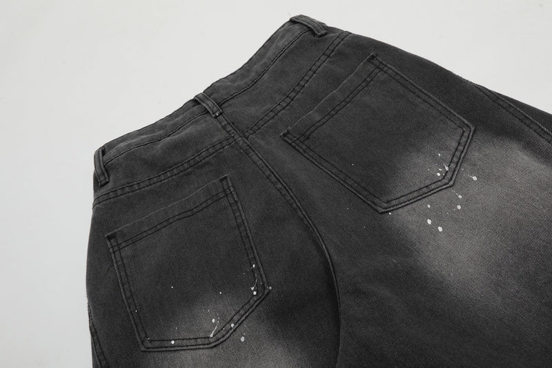 Paint-Splatter Curved Wide-Leg Jeans | Balloon Denim