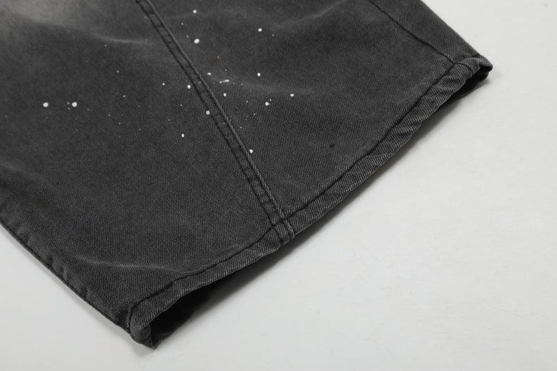 Paint-Splatter Curved Wide-Leg Jeans | Balloon Denim