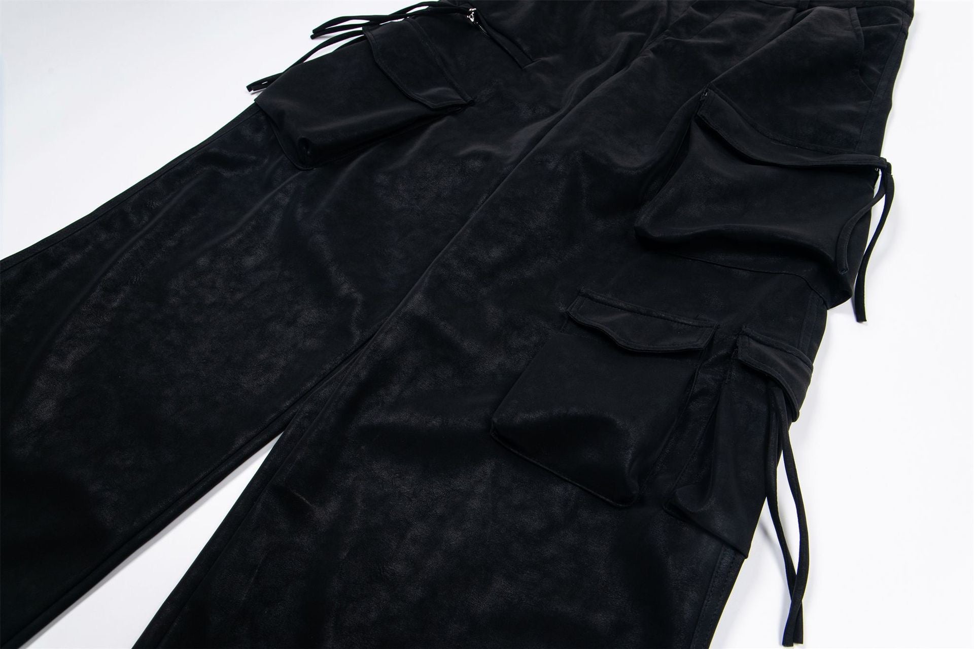 Wide-Leg PU Leather Cargo Pants | Multi-Pocket Streetwear